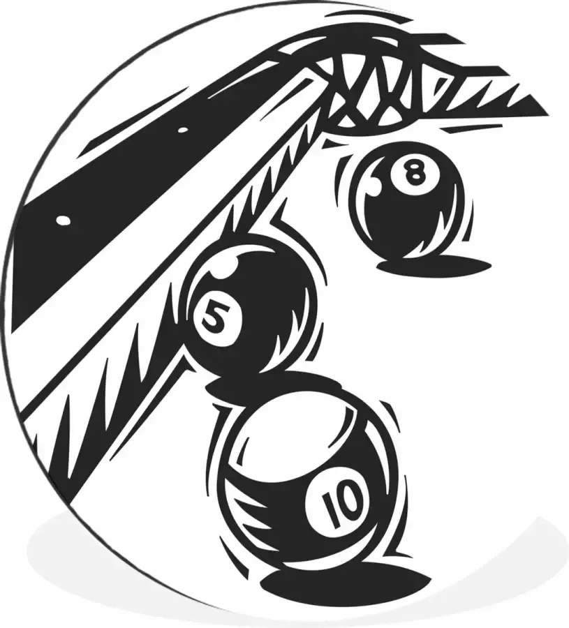 WallCircle Wandcirkel Muurcirkel Een illustratie van drie ballen op de pool tafel Aluminium Dibond ⌀ 30 cm Binnen en Buiten