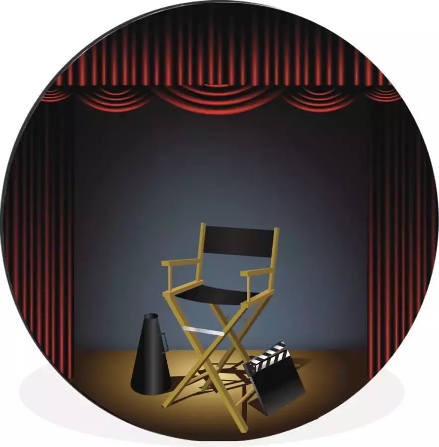 WallCircle Wandcirkel Muurcirkel Een illustratie van een stoel van de regisseur in Hollywood Aluminium Dibond ⌀ 120 cm Binnen en Buiten XXL