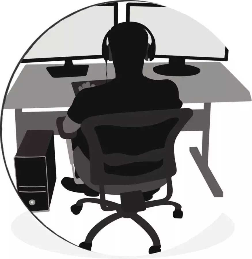 WallCircle Wandcirkel Muurcirkel Gamer Computer Bureau Illustratie Aluminium Dibond ⌀ 30 cm Binnen en Buiten