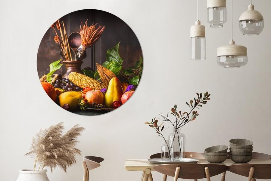 WallCircle Wandcirkel Muurcirkel Groente Fruit Rustiek Tafel Aluminium Dibond 120x120 cm Binnen en Buiten XXL - Foto 3