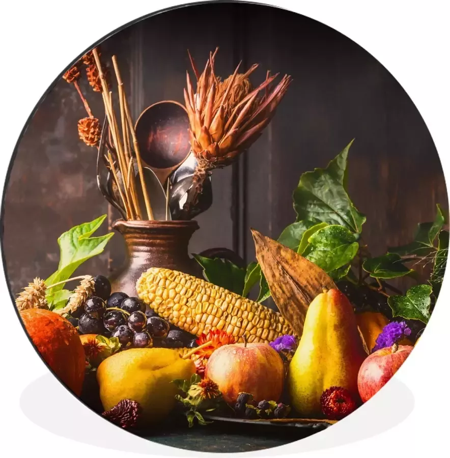 WallCircle Wandcirkel Muurcirkel Groente Fruit Rustiek Tafel Aluminium Dibond 140x140 cm Binnen en Buiten - Foto 2