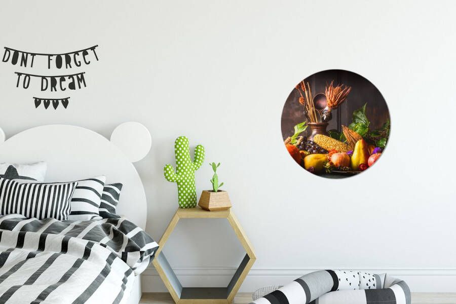 WallCircle Wandcirkel Muurcirkel Groente Fruit Rustiek Tafel Aluminium Dibond ⌀ 30 cm Binnen en Buiten