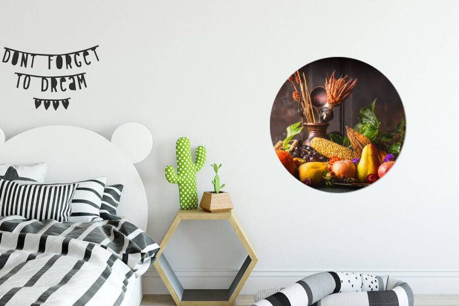 WallCircle Wandcirkel Muurcirkel Groente Fruit Rustiek Tafel Aluminium Dibond ⌀ 60 cm Binnen en Buiten