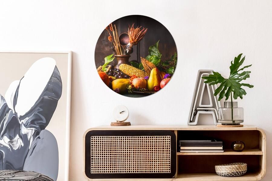 WallCircle Wandcirkel Muurcirkel Groente Fruit Rustiek Tafel Aluminium Dibond ⌀ 60 cm Binnen en Buiten - Foto 3