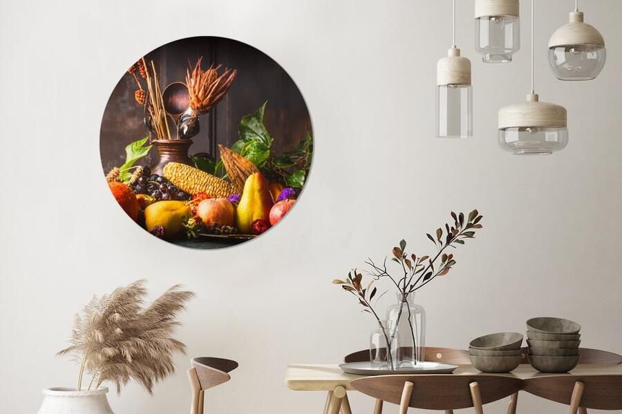 WallCircle Wandcirkel Muurcirkel Groente Fruit Rustiek Tafel Aluminium Dibond ⌀ 90 cm Binnen en Buiten - Foto 3