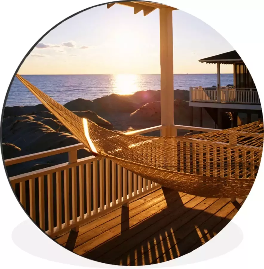WallCircle Wandcirkel Muurcirkel Hangmat in een strandhuis Aluminium Dibond ⌀ 120 cm Binnen en Buiten XXL