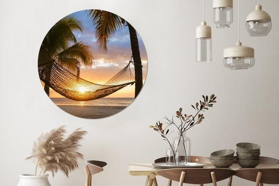 WallCircle Wandcirkel Muurcirkel Hangmat op het Caribische strand Aluminium Dibond 120x120 cm Binnen en Buiten XXL - Foto 3