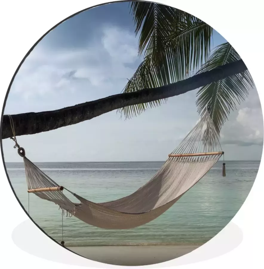 WallCircle Wandcirkel Muurcirkel Hangmat Palmboom Zee Aluminium Dibond ⌀ 140 cm Binnen en Buiten
