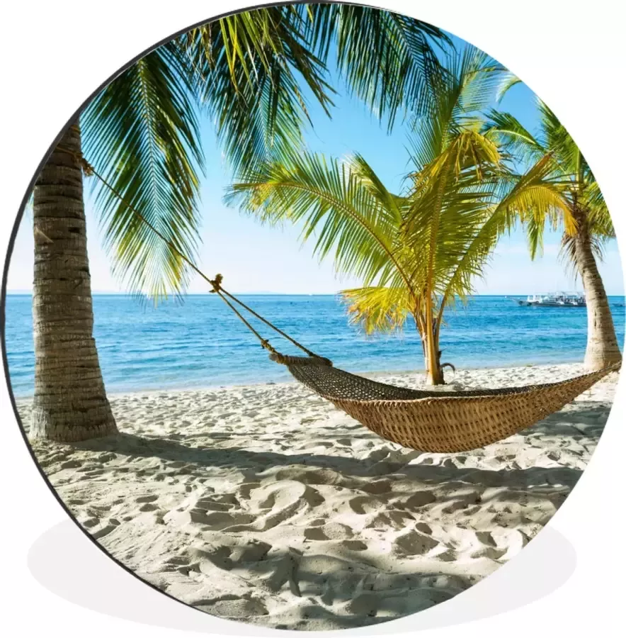 WallCircle Wandcirkel Muurcirkel Hangmat Tropisch Strand Aluminium Dibond ⌀ 120 cm Binnen en Buiten XXL
