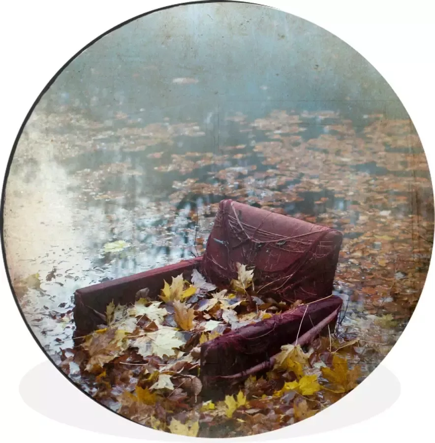 WallCircle Wandcirkel Muurcirkel Herfstbladeren Stoel Water Aluminium Dibond 120x120 cm Binnen en Buiten XXL