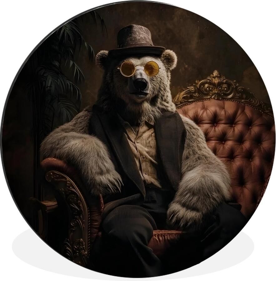 WallCircle Wandcirkel Muurcirkel Ijsbeer Hoed Bril Stoel Aluminium Dibond 140x140 cm Binnen en Buiten