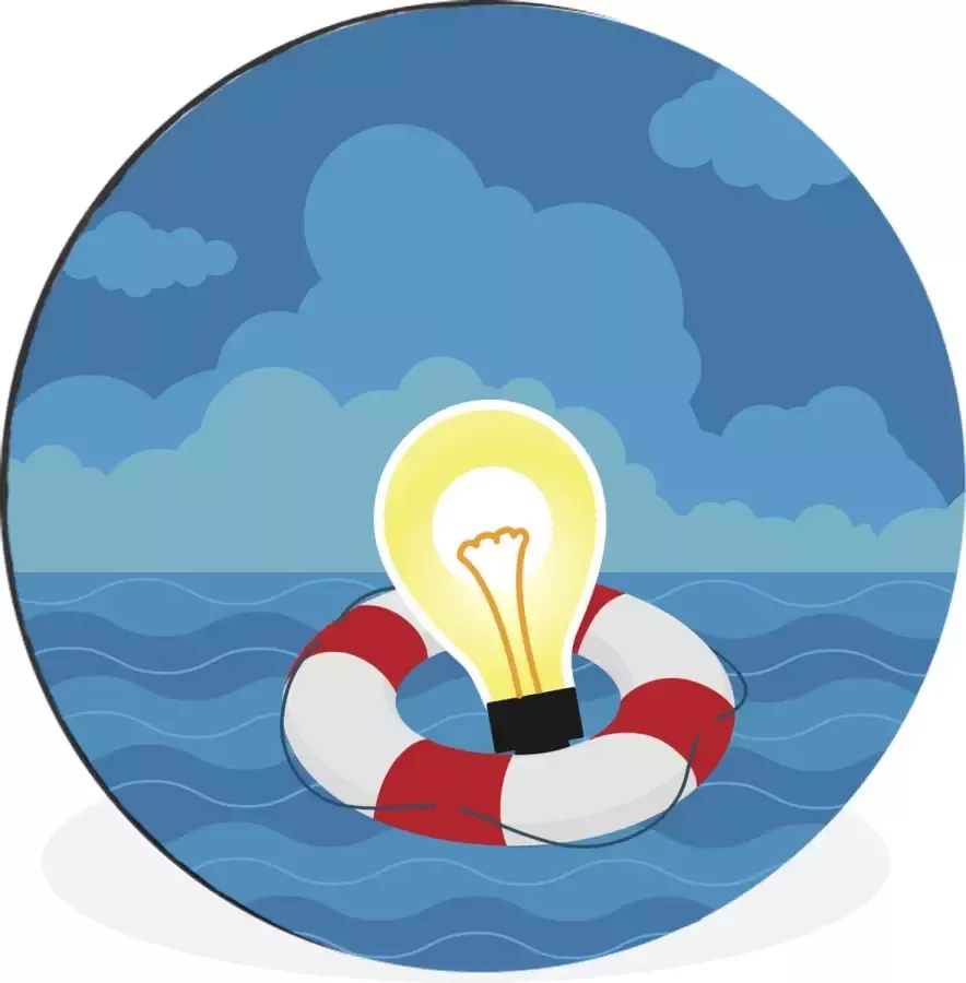 WallCircle Wandcirkel Muurcirkel Illustratie van een lamp in een reddingsboei Aluminium Dibond ⌀ 90 cm Binnen en Buiten