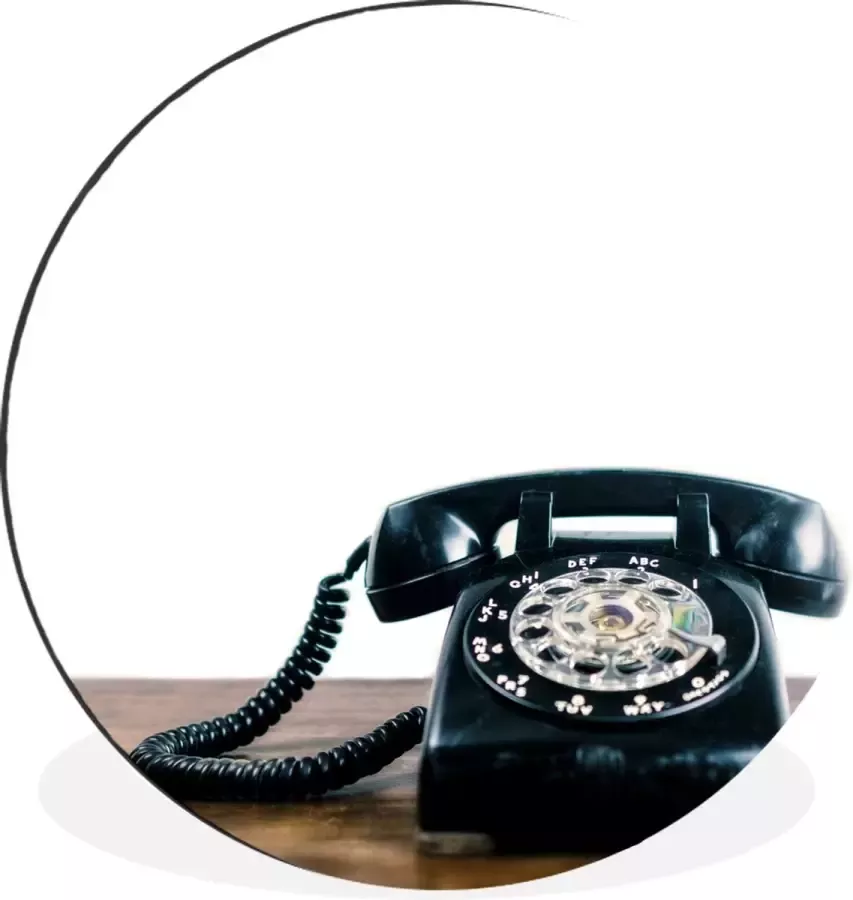 WallCircle Wandcirkel Muurcirkel Illustratie van een zwarte retro telefoon op een houten tafel Aluminium Dibond 120x120 cm Binnen en Buiten XXL
