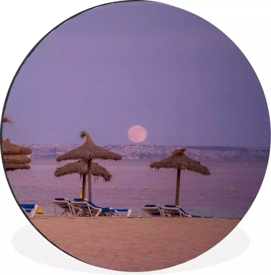 WallCircle Wandcirkel Muurcirkel Mallorca Strand Ligbedden Aluminium Dibond ⌀ 90 cm Binnen en Buiten