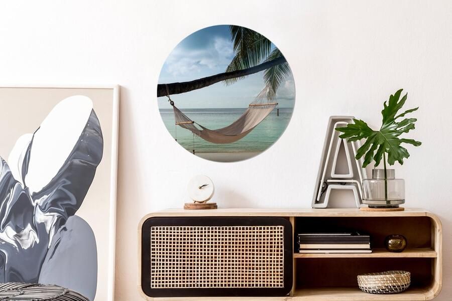 WallCircle Wandcirkel Muurcirkel Palmboom Hangmat Strand Aluminium Dibond ⌀ 60 cm Binnen en Buiten - Foto 3