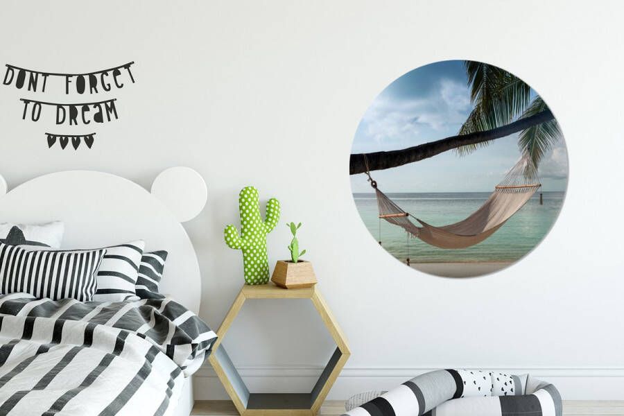 WallCircle Wandcirkel Muurcirkel Palmboom Hangmat Strand Aluminium Dibond ⌀ 90 cm Binnen en Buiten