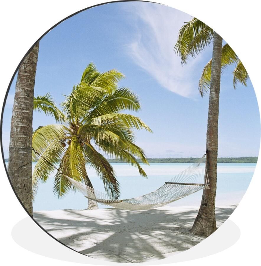 WallCircle Wandcirkel Muurcirkel Palmboom Hangmat Zand Aluminium Dibond ⌀ 30 cm Binnen en Buiten