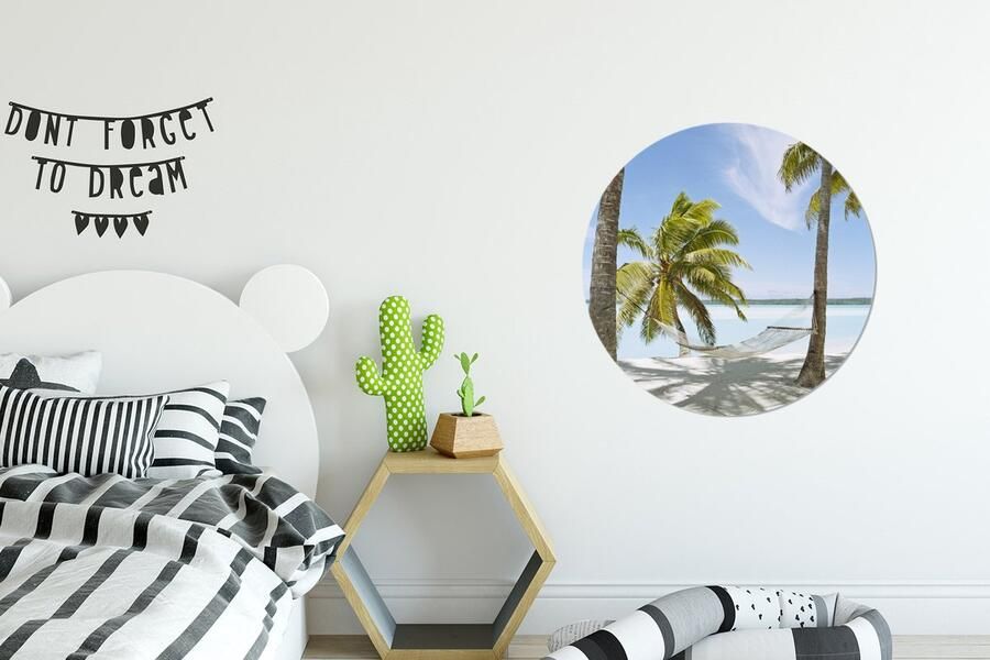 WallCircle Wandcirkel Muurcirkel Palmboom Hangmat Zand Aluminium Dibond ⌀ 60 cm Binnen en Buiten