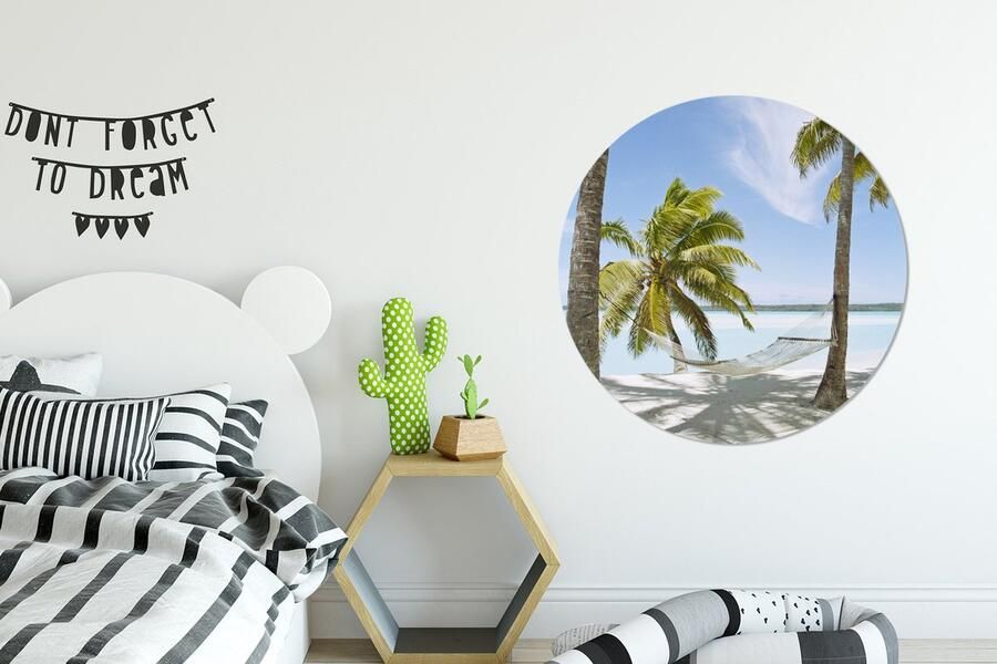 WallCircle Wandcirkel Muurcirkel Palmboom Hangmat Zand Aluminium Dibond ⌀ 90 cm Binnen en Buiten
