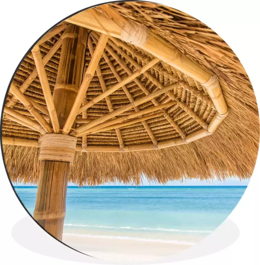 WallCircle Wandcirkel Muurcirkel Parasol Strand Zee Tropisch Aluminium Dibond ⌀ 140 cm Binnen en Buiten