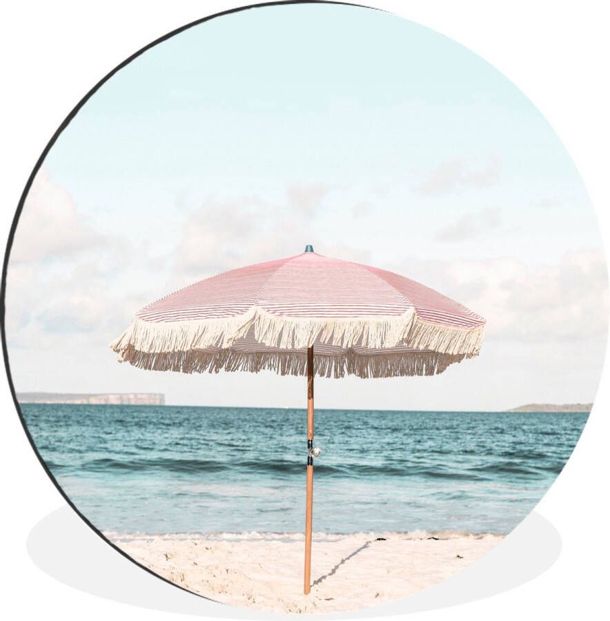 WallCircle Wandcirkel Muurcirkel Parasol Strand Zee Wolken Aluminium Dibond ⌀ 120 cm Binnen en Buiten XXL