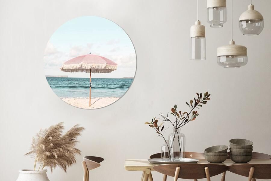 WallCircle Wandcirkel Muurcirkel Parasol Strand Zee Wolken Aluminium Dibond 120x120 cm Binnen en Buiten XXL - Foto 5