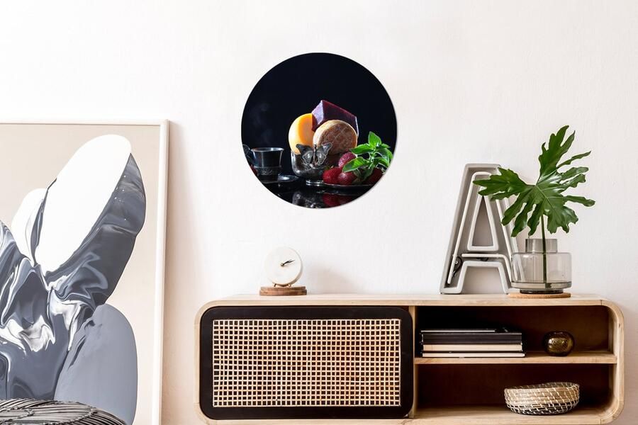 WallCircle Wandcirkel Muurcirkel Rustiek Fruit Kaas Tafel Stilleven Aluminium Dibond ⌀ 30 cm Binnen en Buiten - Foto 3