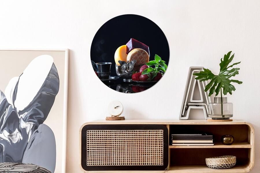 WallCircle Wandcirkel Muurcirkel Rustiek Fruit Kaas Tafel Stilleven Aluminium Dibond ⌀ 60 cm Binnen en Buiten - Foto 3