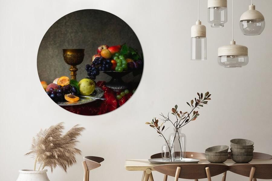 WallCircle Wandcirkel Muurcirkel Rustiek Tafel Fruit Stilleven Beker Aluminium Dibond 120x120 cm Binnen en Buiten XXL - Foto 3
