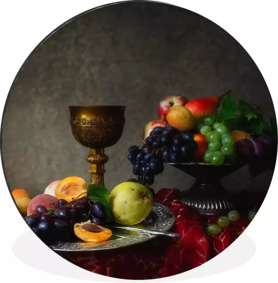 WallCircle Wandcirkel Muurcirkel Rustiek Tafel Fruit Stilleven Beker Aluminium Dibond 140x140 cm Binnen en Buiten - Foto 2
