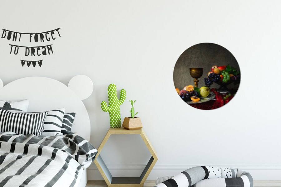 WallCircle Wandcirkel Muurcirkel Rustiek Tafel Fruit Stilleven Beker Aluminium Dibond ⌀ 30 cm Binnen en Buiten