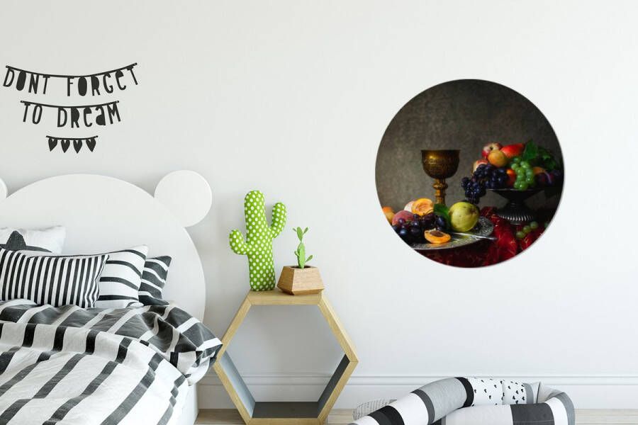 WallCircle Wandcirkel Muurcirkel Rustiek Tafel Fruit Stilleven Beker Aluminium Dibond ⌀ 60 cm Binnen en Buiten