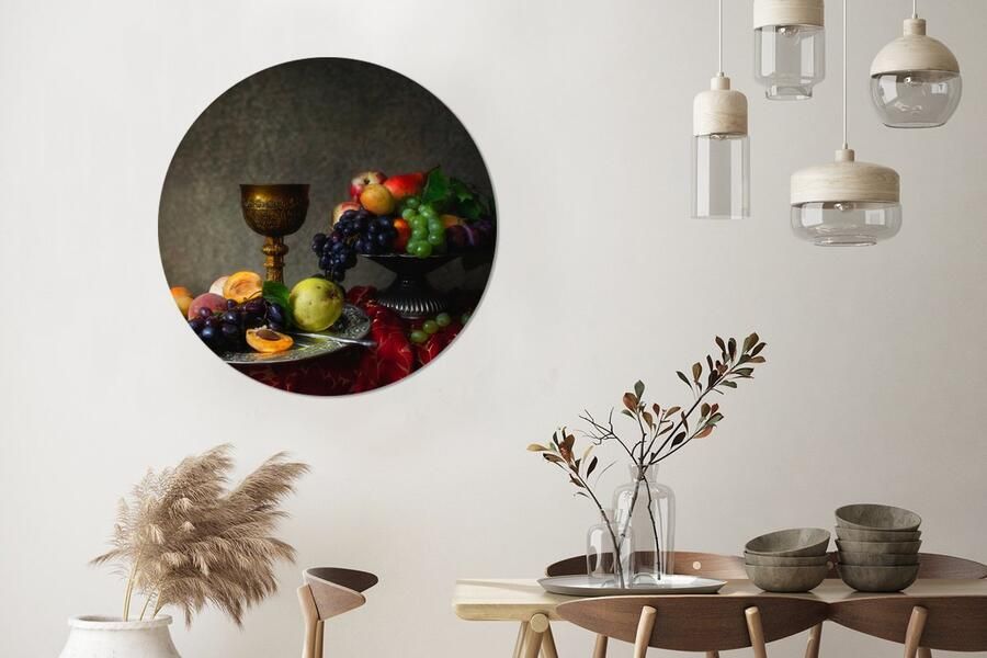 WallCircle Wandcirkel Muurcirkel Rustiek Tafel Fruit Stilleven Beker Aluminium Dibond ⌀ 90 cm Binnen en Buiten - Foto 3