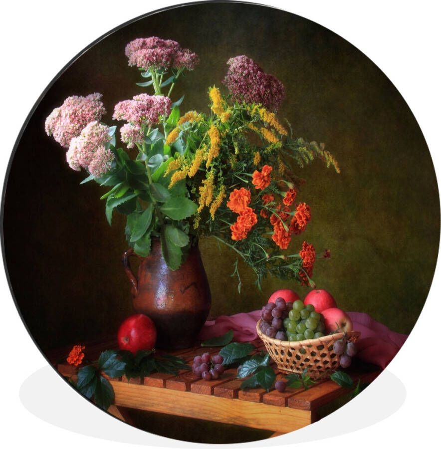 WallCircle Wandcirkel Muurcirkel Schilderij Stilleven Fruit Bloemen Tafel Kunst Aluminium Dibond ⌀ 60 cm Binnen en Buiten