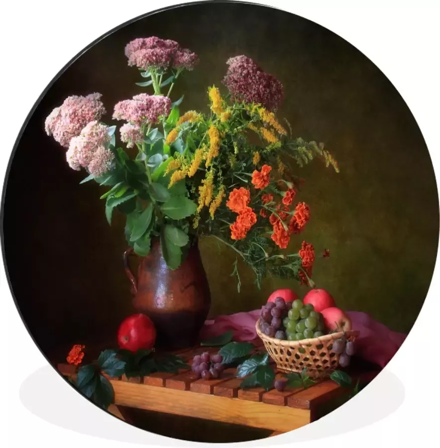 WallCircle Wandcirkel Muurcirkel Schilderij Stilleven Fruit Bloemen Tafel Kunst Aluminium Dibond 120x120 cm Binnen en Buiten XXL