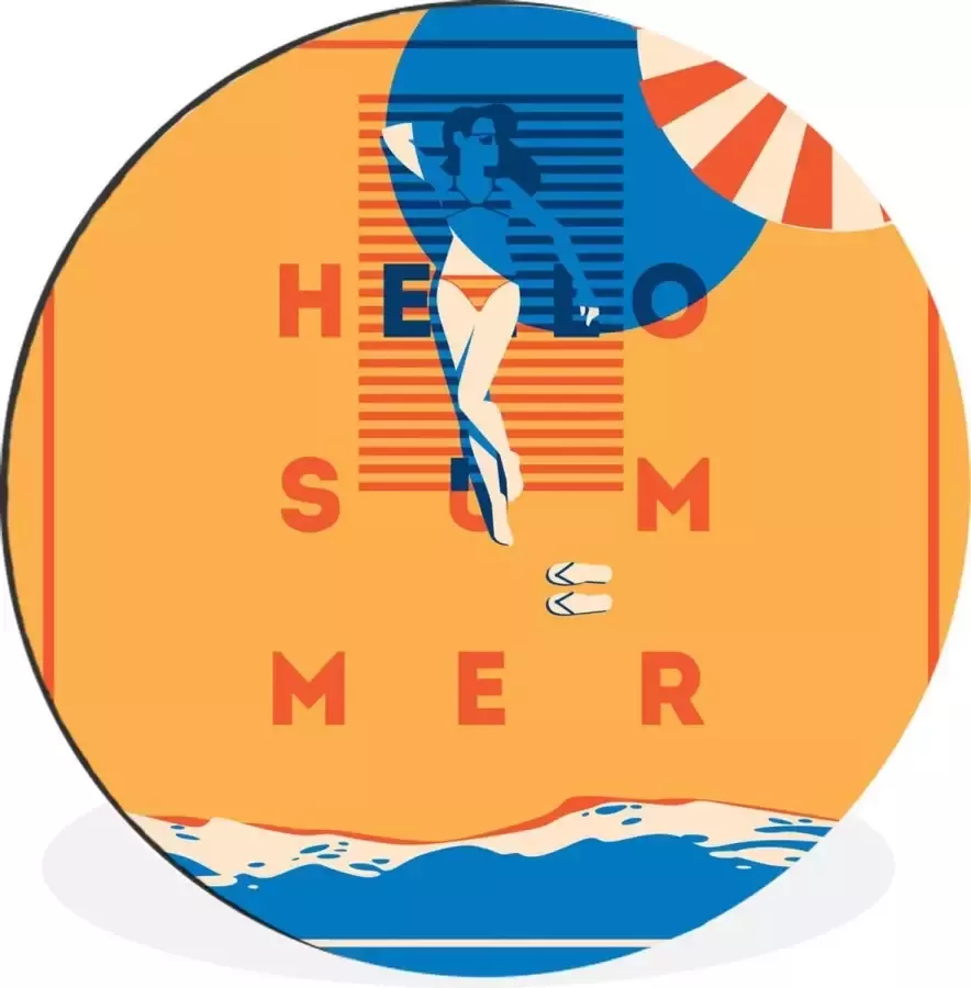 WallCircle Wandcirkel Muurcirkel Spreuken 'Hello summer' Quotes Parasol Aluminium Dibond 120x120 cm Binnen en Buiten XXL