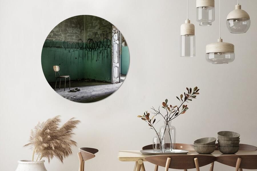 WallCircle Wandcirkel Muurcirkel Stoel Steen Deur Architectuur Aluminium Dibond 120x120 cm Binnen en Buiten XXL - Foto 7