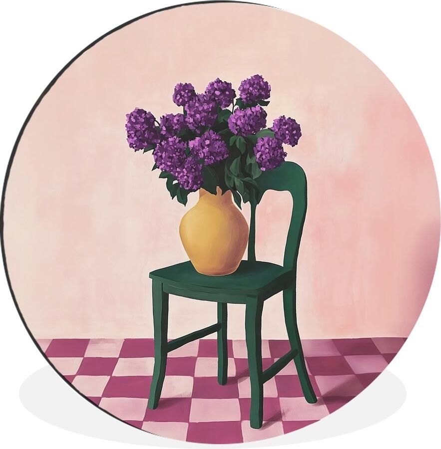 WallCircle Wandcirkel Muurcirkel Stoel Vaas Bloemen Geblokt Aluminium Dibond 120x120 cm Binnen en Buiten XXL
