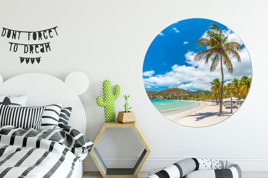 WallCircle Wandcirkel Muurcirkel Strand Ligbed Palmbomen Aluminium Dibond ⌀ 120 cm Binnen en Buiten XXL