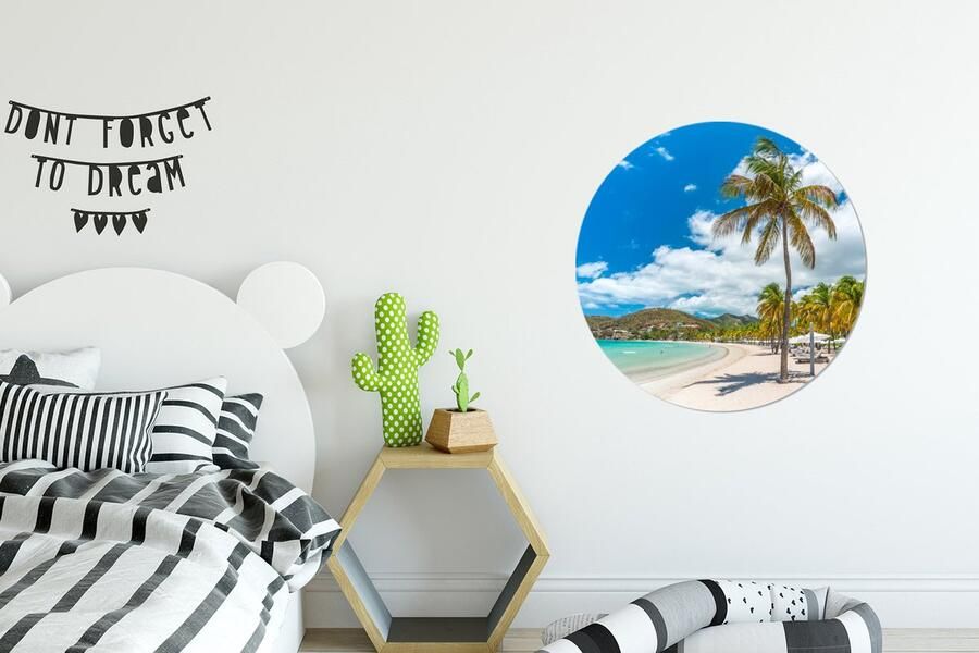 WallCircle Wandcirkel Muurcirkel Strand Ligbed Palmbomen Aluminium Dibond ⌀ 60 cm Binnen en Buiten