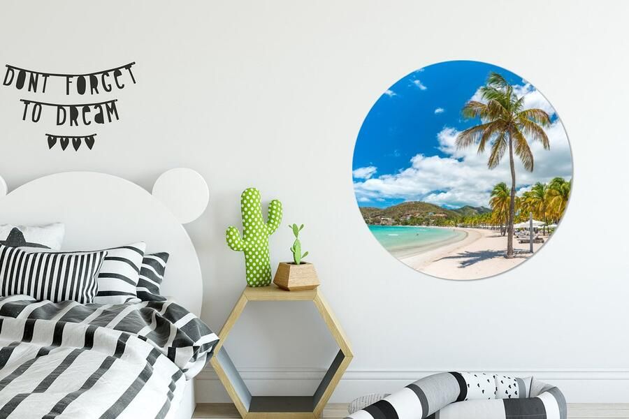 WallCircle Wandcirkel Muurcirkel Strand Ligbed Palmbomen Aluminium Dibond ⌀ 90 cm Binnen en Buiten