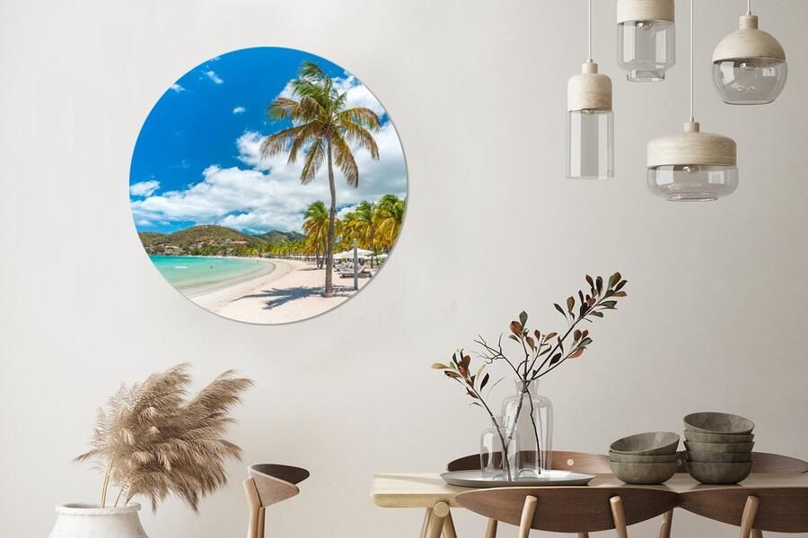 WallCircle Wandcirkel Muurcirkel Strand Ligbed Palmbomen Aluminium Dibond ⌀ 90 cm Binnen en Buiten - Foto 2