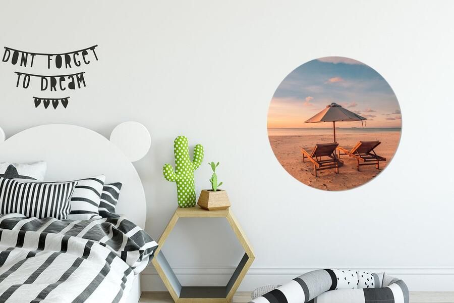 WallCircle Wandcirkel Muurcirkel Strand Ligbed Parasol Aluminium Dibond ⌀ 60 cm Binnen en Buiten