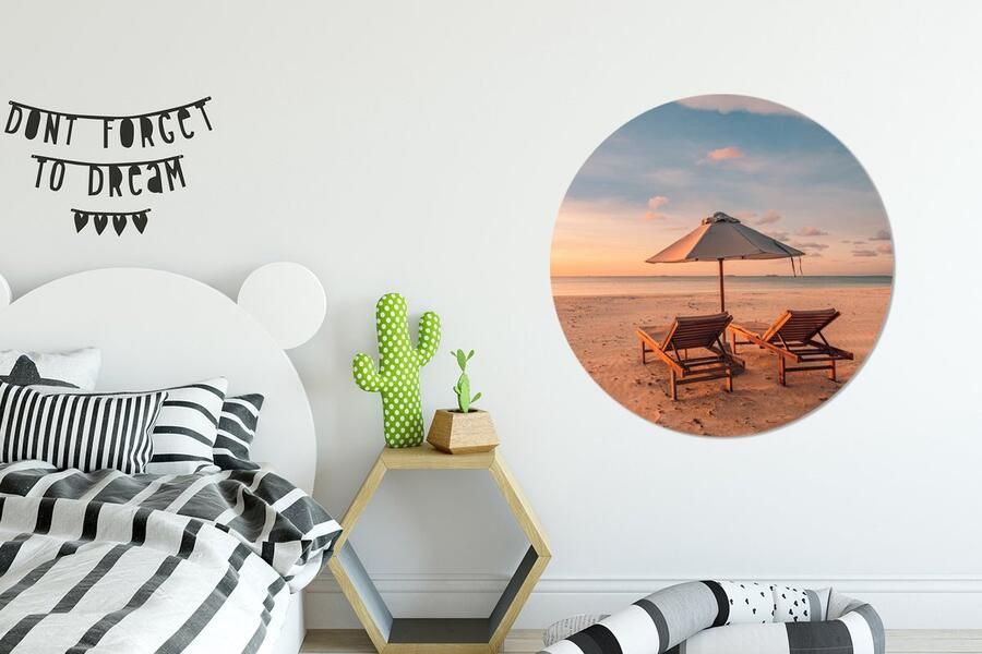 WallCircle Wandcirkel Muurcirkel Strand Ligbed Parasol Aluminium Dibond ⌀ 90 cm Binnen en Buiten