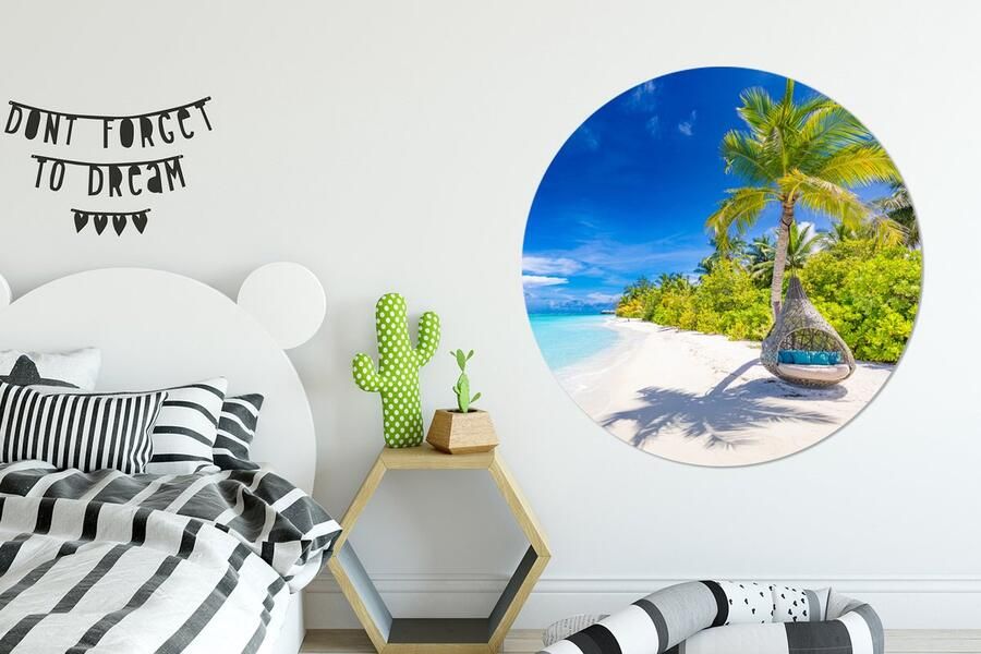 WallCircle Wandcirkel Muurcirkel Strand Palm Hangstoel Aluminium Dibond ⌀ 140 cm Binnen en Buiten