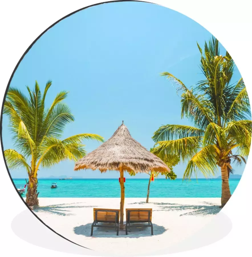 WallCircle Wandcirkel Muurcirkel Strand Parasol Palmboom Aluminium Dibond ⌀ 90 cm Binnen en Buiten