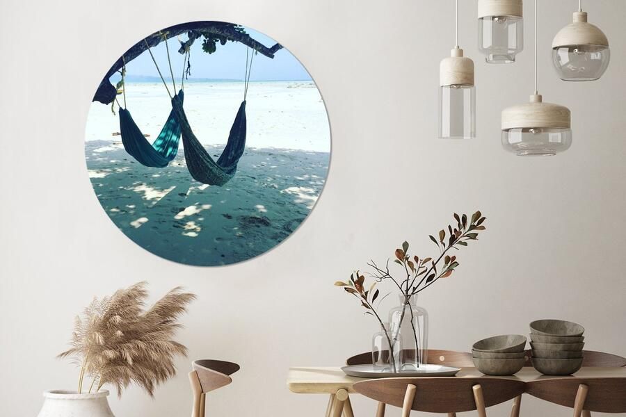 WallCircle Wandcirkel Muurcirkel Strand Zand Hangmat Aluminium Dibond 140x140 cm Binnen en Buiten - Foto 3