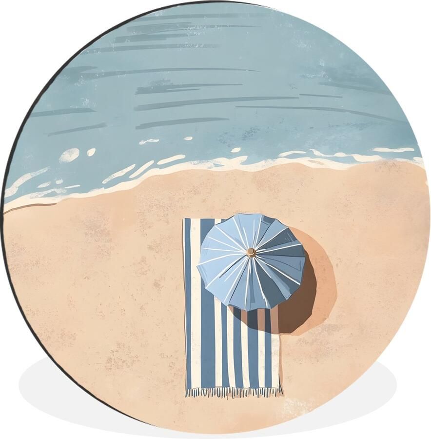 WallCircle Wandcirkel Muurcirkel Strandlaken Strepen Parasol Strand Aluminium Dibond 60x60 cm Binnen en Buiten