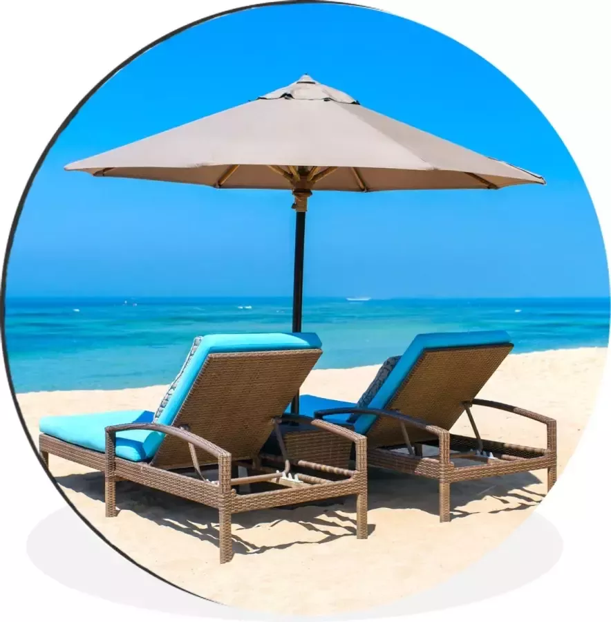 WallCircle Wandcirkel Muurcirkel Strandstoel Parasol Zomer Zee Aluminium Dibond ⌀ 120 cm Binnen en Buiten XXL