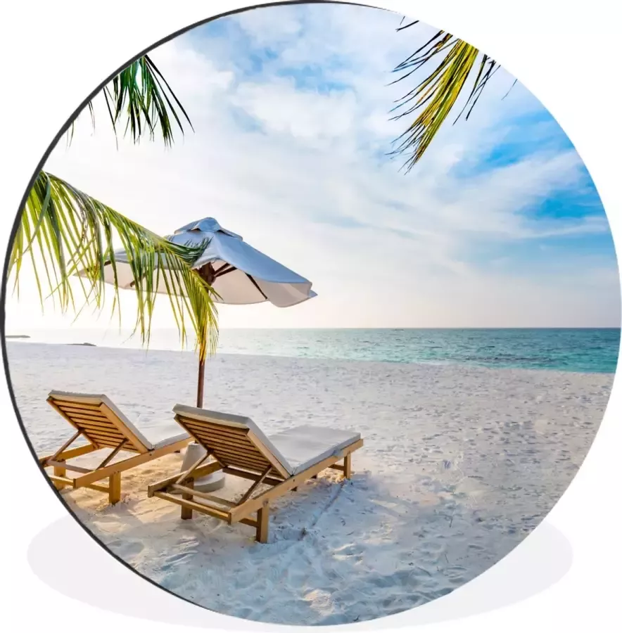 WallCircle Wandcirkel Muurcirkel Strandstoel Parasol Zonsondergang Aluminium Dibond 140x140 cm Binnen en Buiten